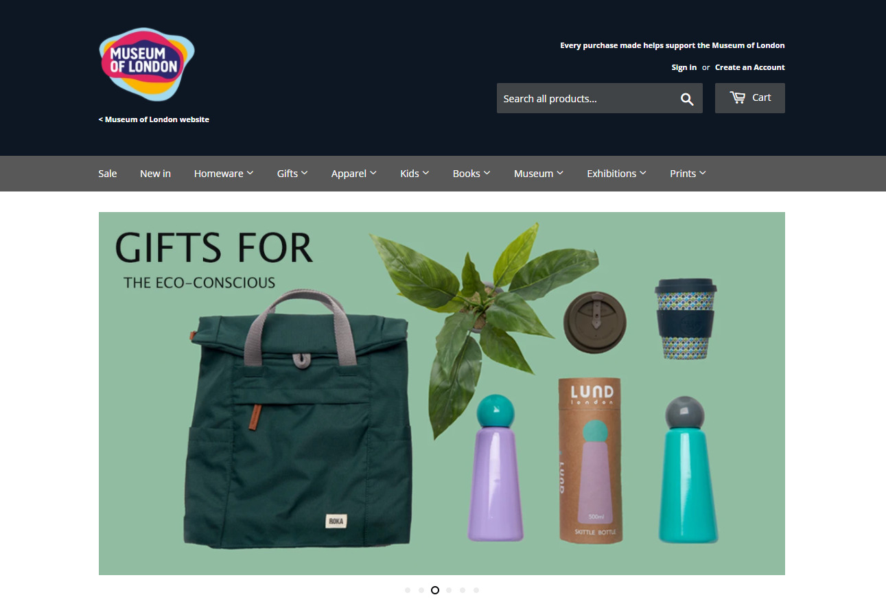 Screengrab of Museum of London's online shop