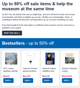 Screenshot of museum of London marketing email