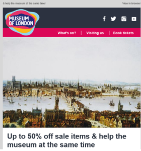 Screenshot of museum of London marketing email