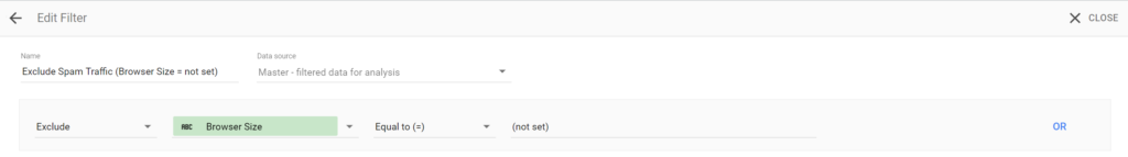 Example Google Data Studio filter settings