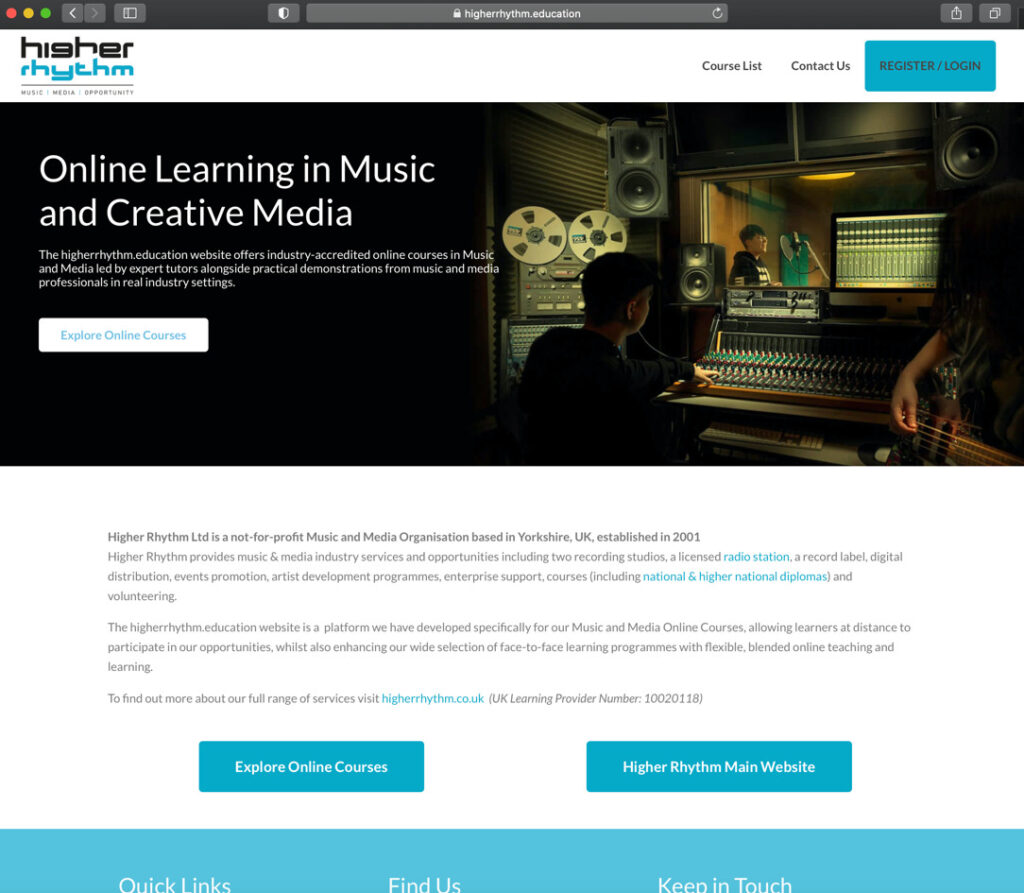 Screenshot of Higher Rhythm website