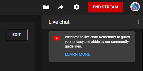 A screenshot of the YouTube End Stream button