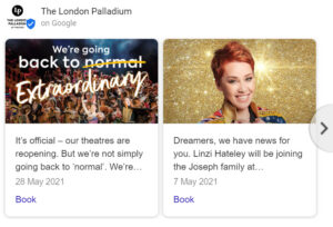 A screenshot of The London Palladium updates Google Business Profile.