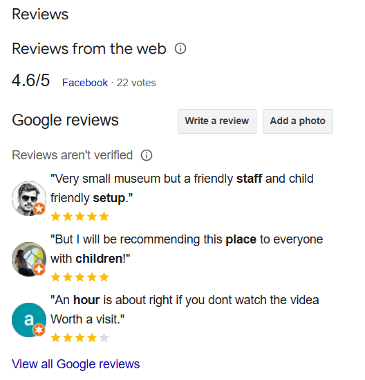 Wakefield Museum reviews shown on Google