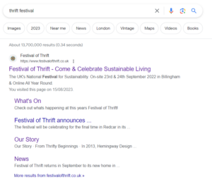 'thrift festival' Google search result