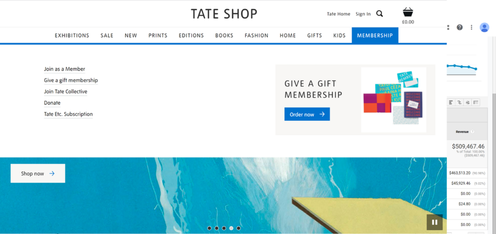 Screengrab of Tate shop website