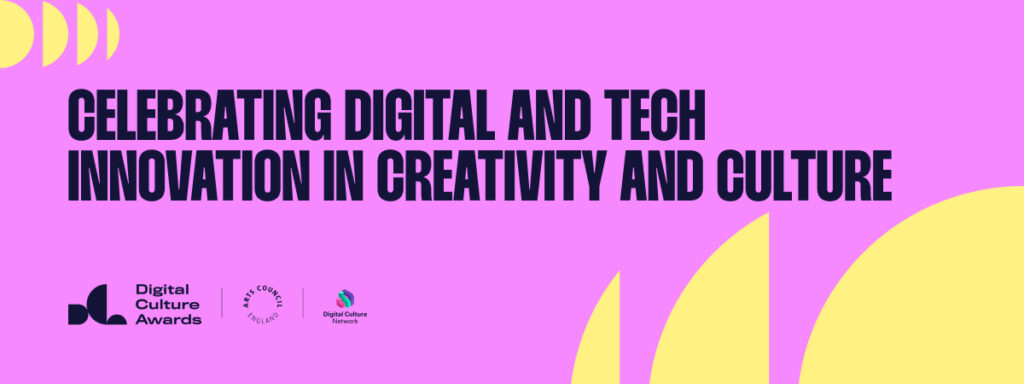 Digital Culture Awards promotional images in pink with yellow detail.