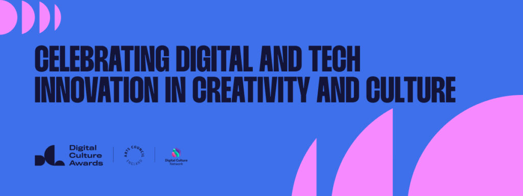 Digital Culture Awards promotional image in blue with pink detail.