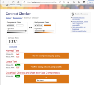 Screen grab of WebAIM contrast checker