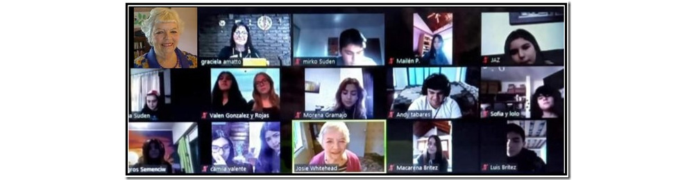 A screenshot of a zoom call between Josie Whitehead and students in Buenos Aires.