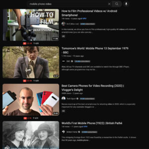 Snapshot of YouTube search results