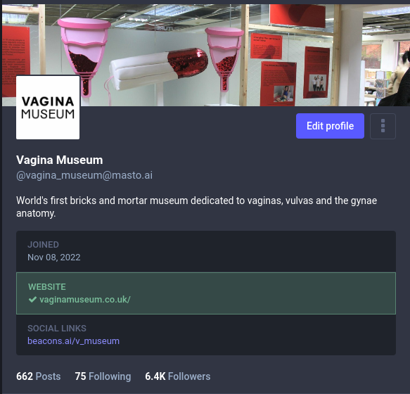 The Vagina Museum's profile on Mastodon.