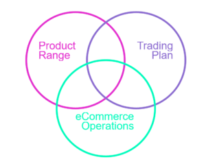 Three key ingredients for ‘Pull’ eCommerce strategy: product range, trading plan, and eCommerce operations. 