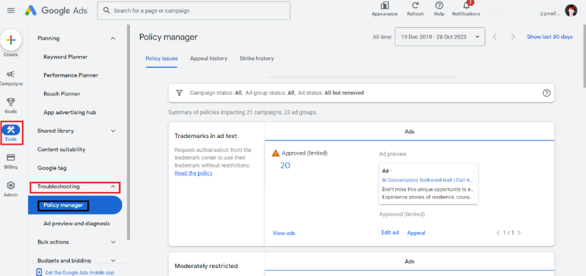 Screenshot of Google Ads dashboard