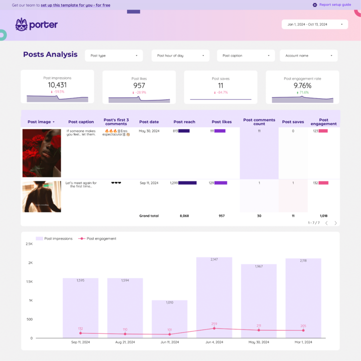 Insights report taken from Porter Metrics showing charts of data.