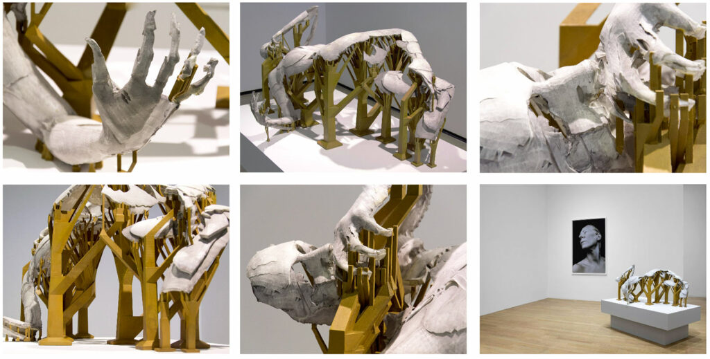 Screengrab of a webpage, six different boxes make up the page, each showing images of sculptures in a gallery.