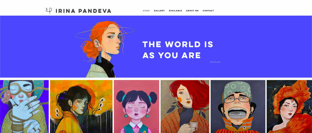Screengrab of a web page, indigo banner makes up the top half of the page with an illustrated, red haired woman and the words 'The world is as you are'. Underneath there are six boxes of illustrations of different people.