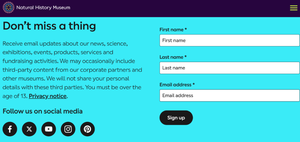 Screengrab from Natural History Museum website