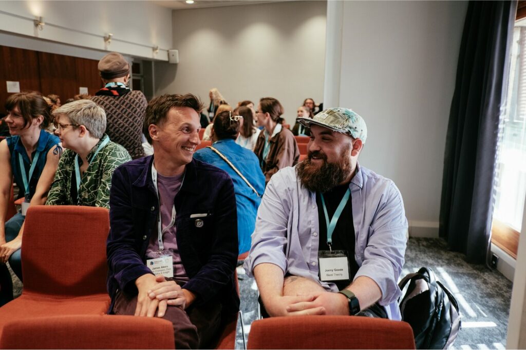 Tech Champion James speaks to Jonny Goode (Communications Manager at Blast Theory) at a Digital Culture Network event.